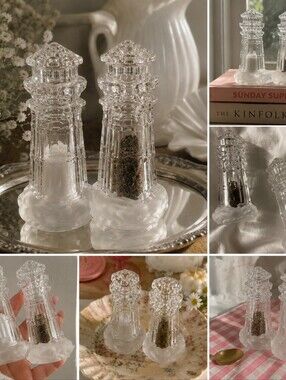 Lenox Vintage Year 2000 Full Lead Crystal Lighthouse Salt & Pepper Shakers